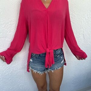 Guess Women's Pink V-Neck Tie-Front Top Tunique